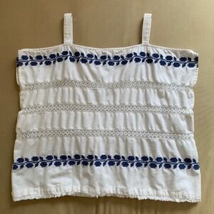 For Cynthia White Linen Cotton Embroidered Crochet Lace Fringe Camisole Womens S